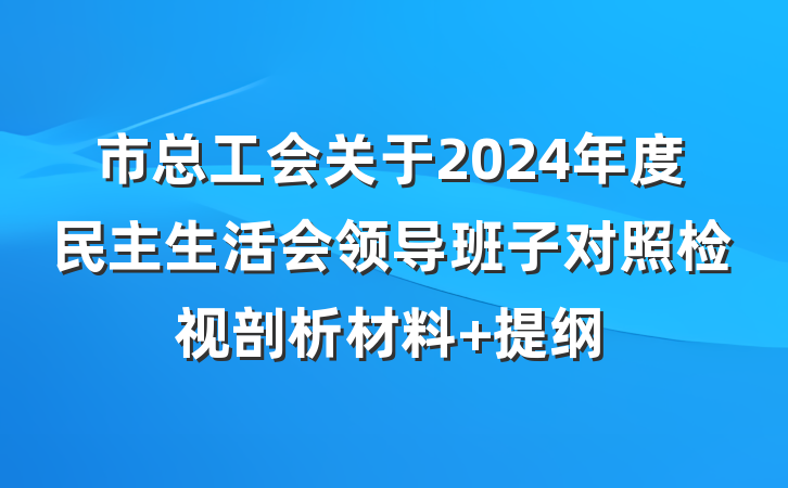 市总工会关于2024年度民主生活会领导班子对照检视剖析材料 提纲
