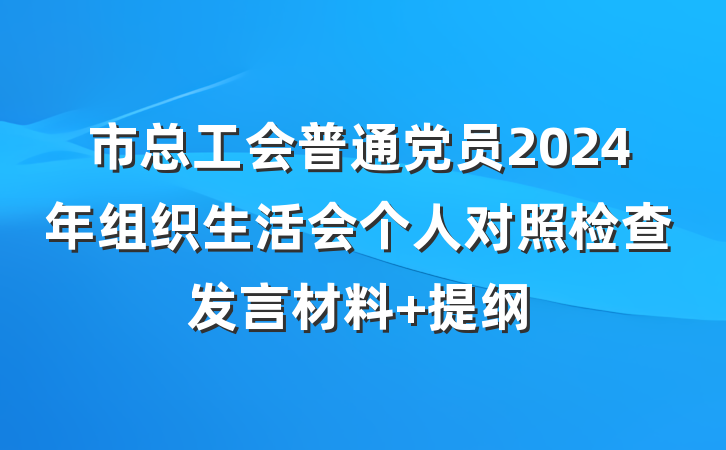 市总工会普通党员2024年组织生活会个人对照检查发言材料 提纲