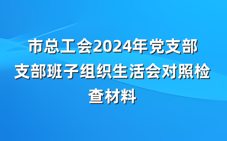 市总工会2024年党支部支部班子组织生活会对照检查材料