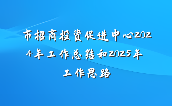 市招商投资促进中心2024年工作总结和2025年工作思路