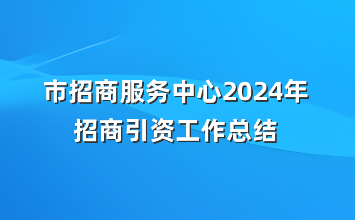 市招商服务中心2024年招商引资工作总结