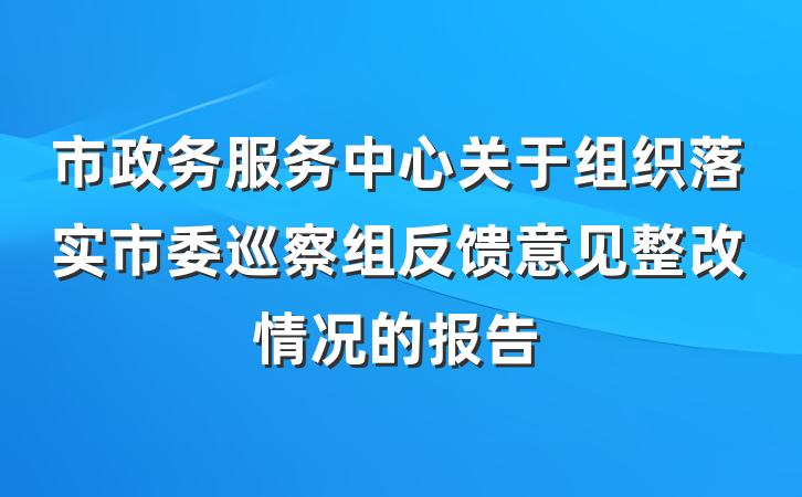 市政务服务中心关于组织落实市委巡察组反馈意见整改情况的报告