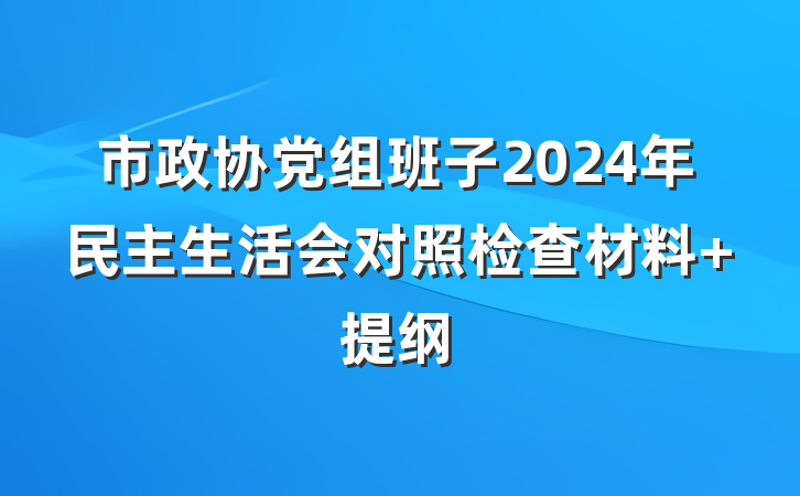 市政协党组班子2024年民主生活会对照检查材料 提纲