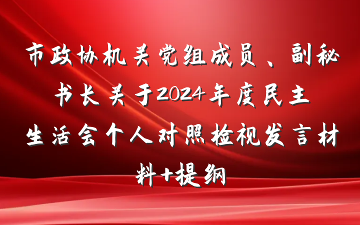 市政协机关党组成员、副秘书长关于2024年度民主生活会个人对照检视发言材料 提纲