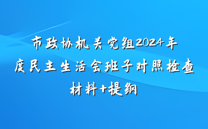 市政协机关党组2024年度民主生活会班子对照检查材料 提纲