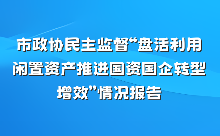 市政协民主监督“盘活利用闲置资产推进国资国企转型增效”情况报告