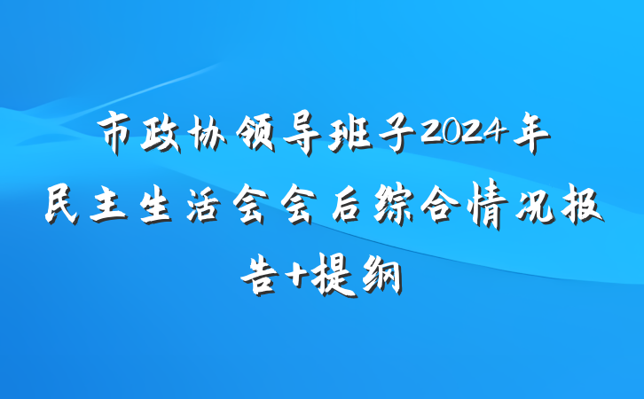 市政协领导班子2024年民主生活会会后综合情况报告 提纲