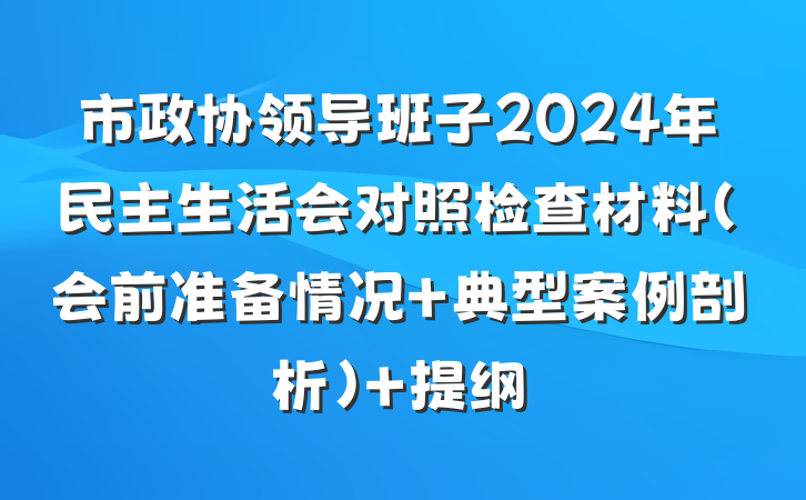 市政协领导班子2024年民主生活会对照检查材料（会前准备情况+典型案例剖析） 提纲