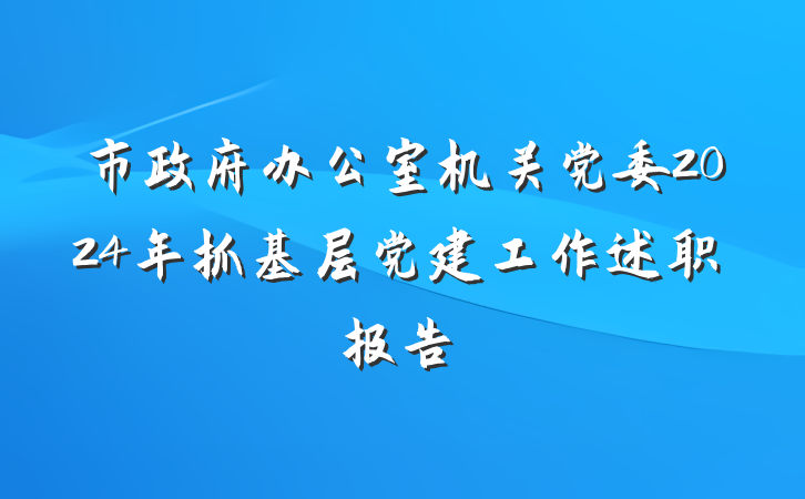 市政府办公室机关党委2024年抓基层党建工作述职报告