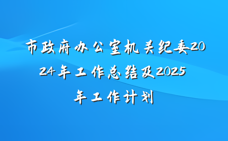 市政府办公室机关纪委2024年工作总结及2025年工作计划