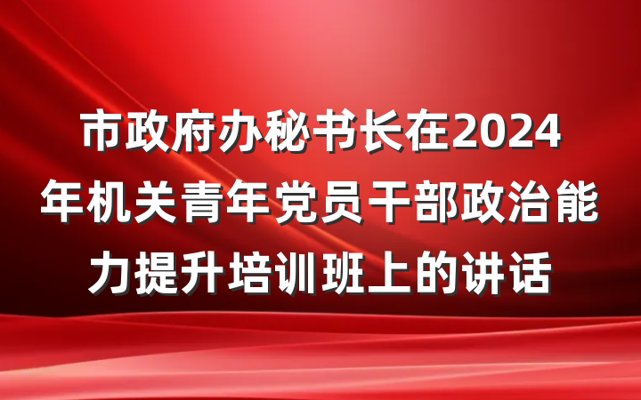 市政府办秘书长在2024年机关青年党员干部政治能力提升培训班上的讲话