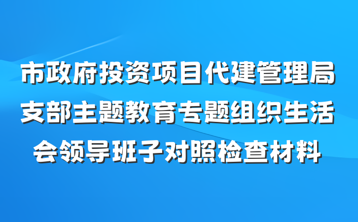市政府投资项目代建管理局支部主题教育专题组织生活会领导班子对照检查材料