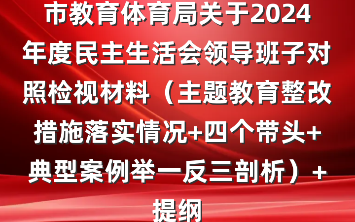 市教育体育局关于2024年度民主生活会领导班子对照检视材料（主题教育整改措施落实情况+四个带头+典型案例举一反三剖析） 提纲