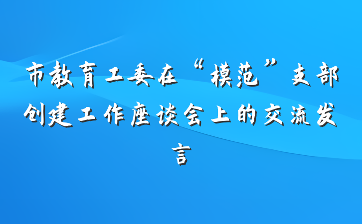 市教育工委在“模范”支部创建工作座谈会上的交流发言