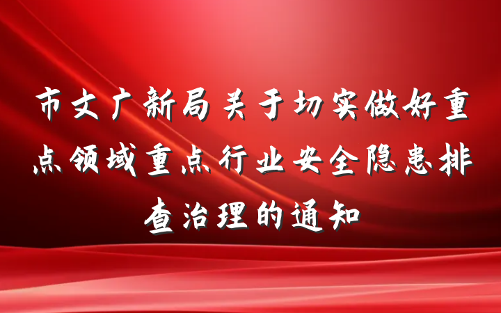 市文广新局关于切实做好重点领域重点行业安全隐患排查治理的通知