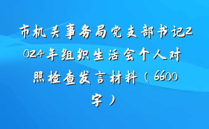 市机关事务局党支部书记2024年组织生活会个人对照检查发言材料（6600字）