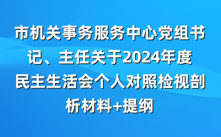 市机关事务服务中心党组书记、主任关于2024年度民主生活会个人对照检视剖析材料 提纲