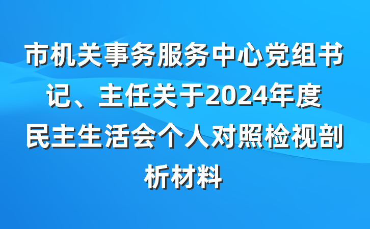 市机关事务服务中心党组书记、主任关于2024年度民主生活会个人对照检视剖析材料