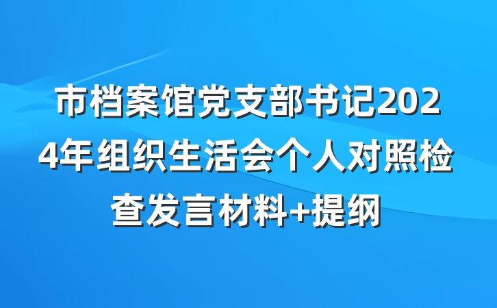 市档案馆党支部书记2024年组织生活会个人对照检查发言材料 提纲