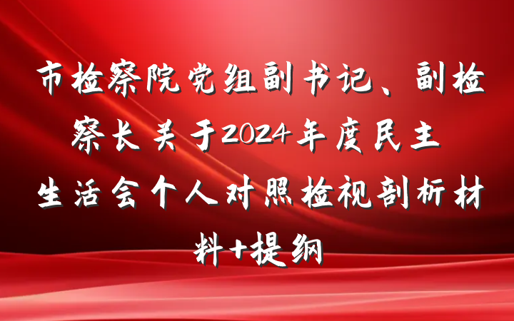 市检察院党组副书记、副检察长关于2024年度民主生活会个人对照检视剖析材料 提纲
