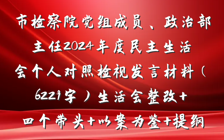 市检察院党组成员、政治部主任2024年度民主生活会个人对照检视发言材料（6229字）生活会整改 四个带头 以案为鉴 提纲