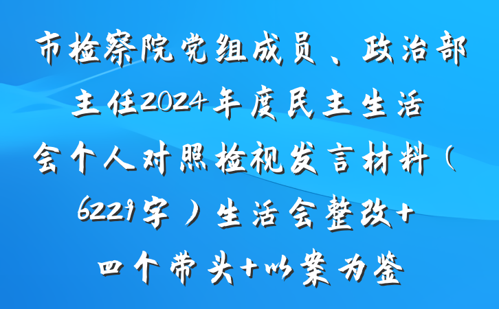 市检察院党组成员、政治部主任2024年度民主生活会个人对照检视发言材料（6229字）生活会整改 四个带头 以案为鉴