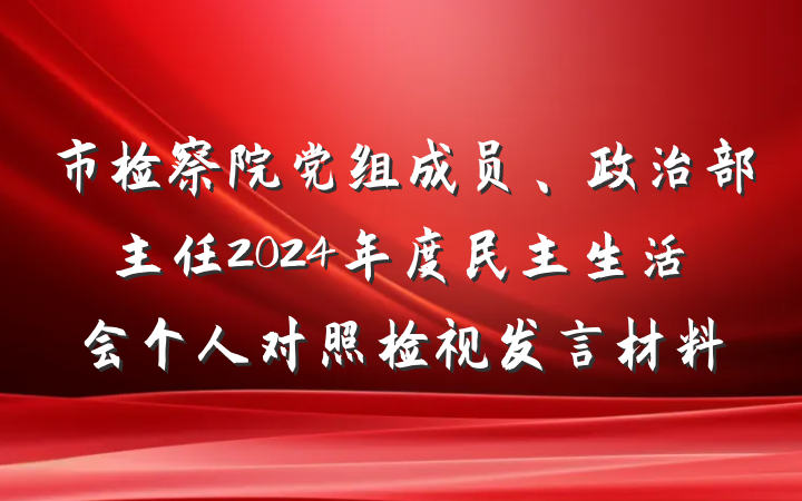 市检察院党组成员、政治部主任2024年度民主生活会个人对照检视发言材料