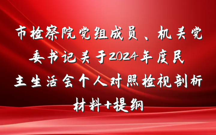 市检察院党组成员、机关党委书记关于2024年度民主生活会个人对照检视剖析材料 提纲