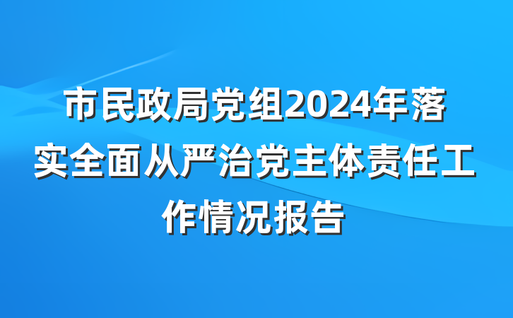 市民政局党组2024年落实全面从严治党主体责任工作情况报告