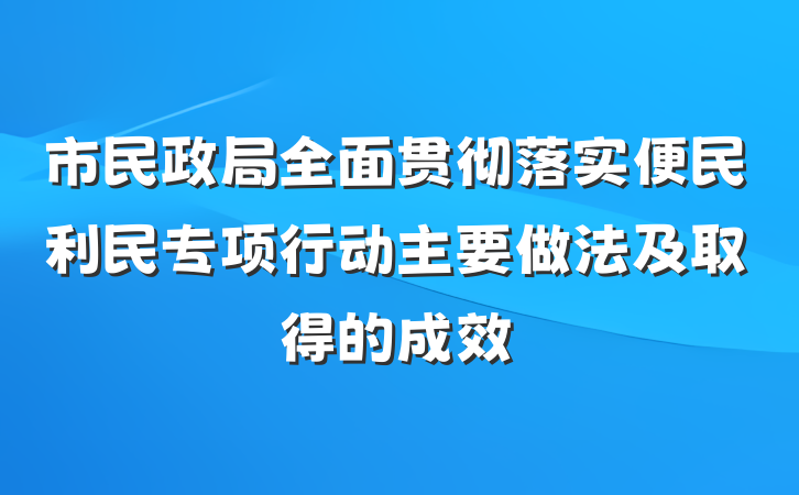市民政局全面贯彻落实便民利民专项行动主要做法及取得的成效