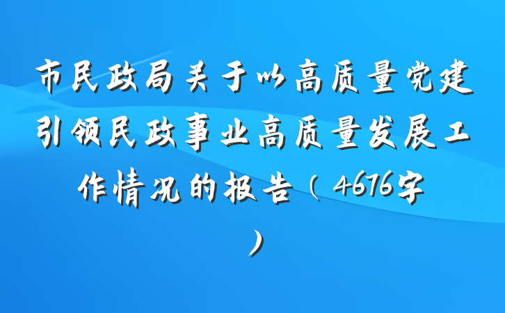 市民政局关于以高质量党建引领民政事业高质量发展工作情况的报告（4676字）