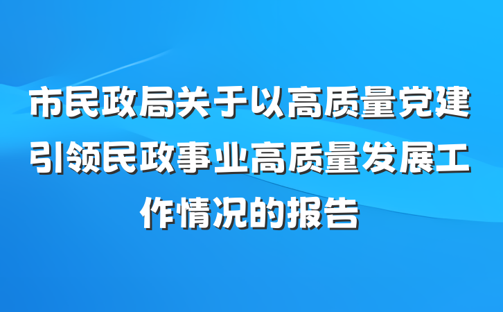 市民政局关于以高质量党建引领民政事业高质量发展工作情况的报告