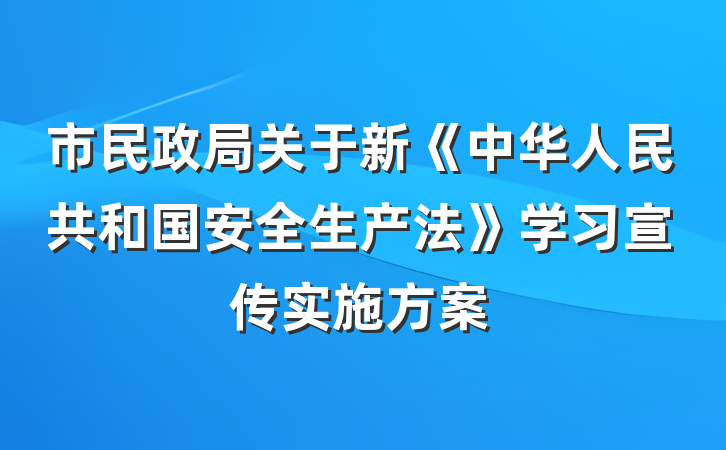 市民政局关于新《中华人民共和国安全生产法》学习宣传实施方案
