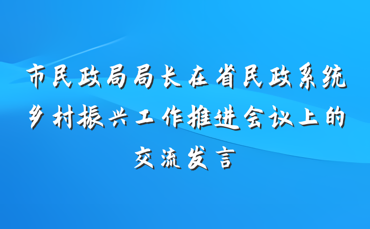 市民政局局长在省民政系统乡村振兴工作推进会议上的交流发言