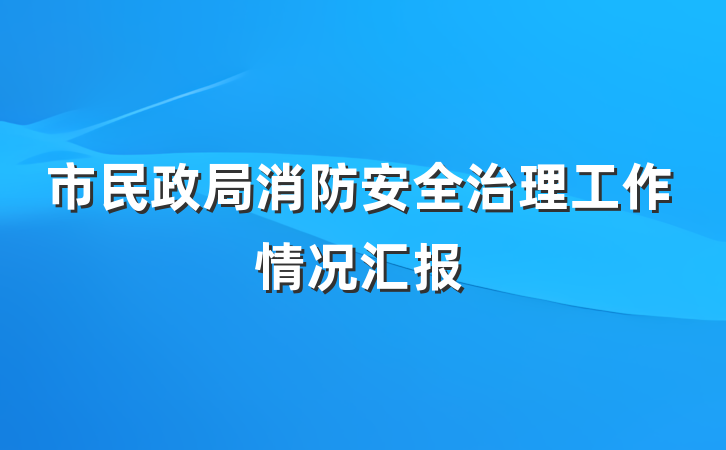 市民政局消防安全治理工作情况汇报
