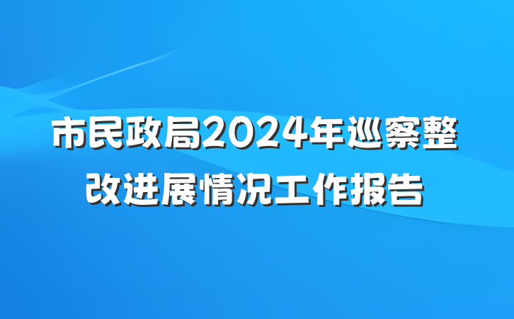 市民政局2024年巡察整改进展情况工作报告