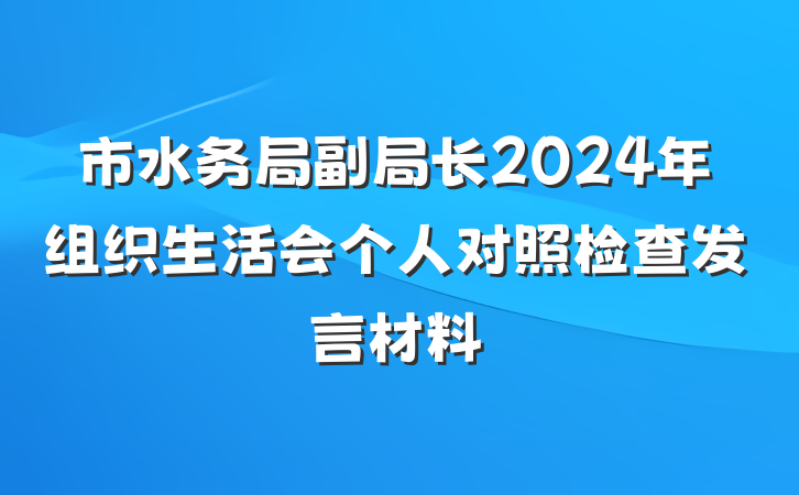 市水务局副局长2024年组织生活会个人对照检查发言材料