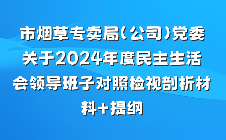 市烟草专卖局（公司）党委关于2024年度民主生活会领导班子对照检视剖析材料 提纲