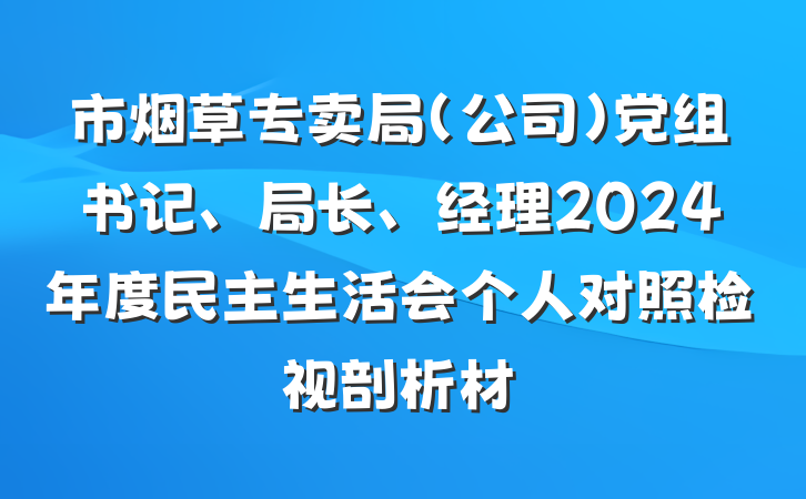 市烟草专卖局（公司）党组书记、局长、经理2024年度民主生活会个人对照检视剖析材