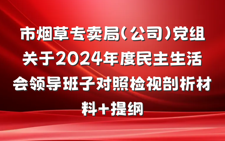 市烟草专卖局（公司）党组关于2024年度民主生活会领导班子对照检视剖析材料 提纲