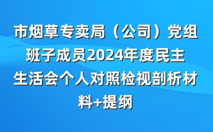 市烟草专卖局（公司）党组班子成员2024年度民主生活会个人对照检视剖析材料 提纲