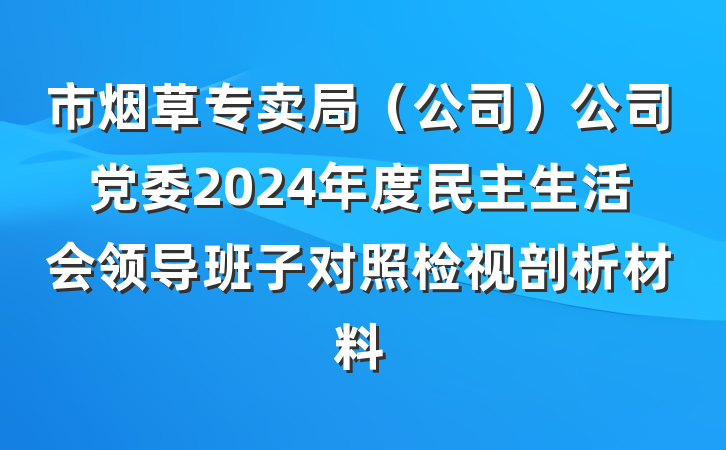 市烟草专卖局（公司）公司党委2024年度民主生活会领导班子对照检视剖析材料
