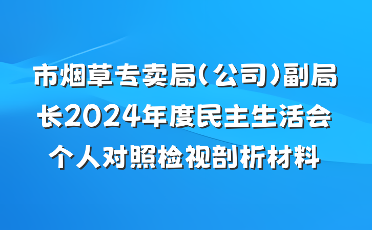 市烟草专卖局（公司）副局长2024年度民主生活会个人对照检视剖析材料