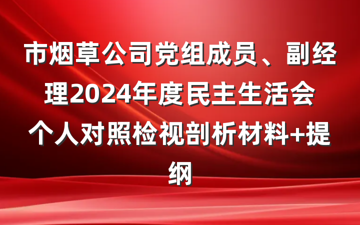 市烟草公司党组成员、副经理2024年度民主生活会个人对照检视剖析材料 提纲