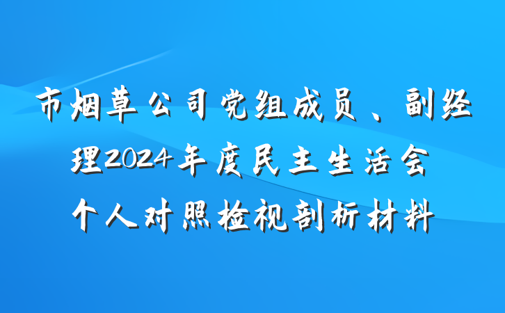 市烟草公司党组成员、副经理2024年度民主生活会个人对照检视剖析材料