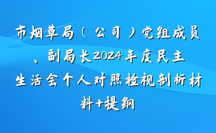 市烟草局（公司）党组成员、副局长2024年度民主生活会个人对照检视剖析材料 提纲