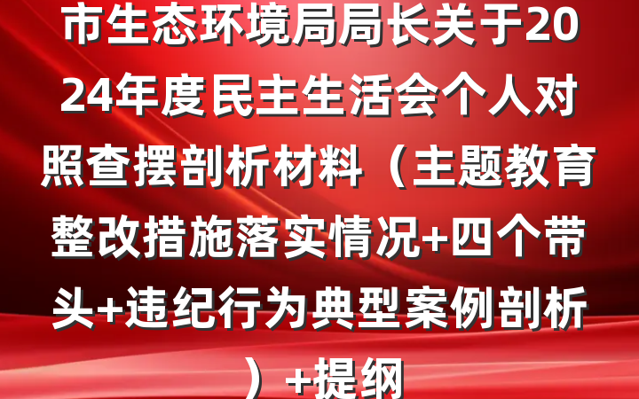 市生态环境局局长关于2024年度民主生活会个人对照查摆剖析材料（主题教育整改措施落实情况+四个带头+违纪行为典型案例剖析） 提纲