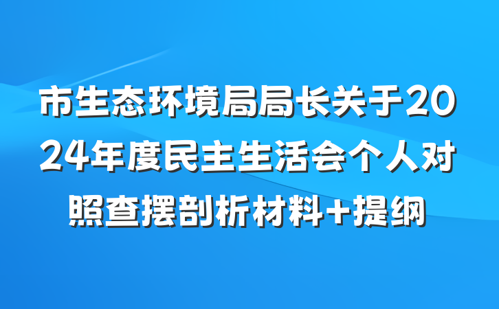 市生态环境局局长关于2024年度民主生活会个人对照查摆剖析材料 提纲