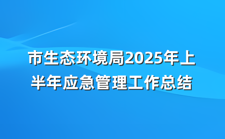 市生态环境局2025年上半年应急管理工作总结