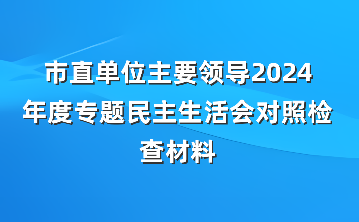 市直单位主要领导2024年度专题民主生活会对照检查材料